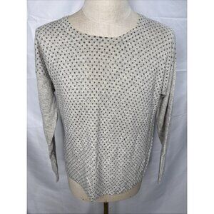 White + Warren 100% Cashmere Sweater Sz M Grey POlka Dot Crew Neck Long Sleeve Q